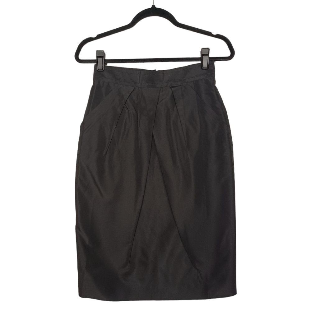ST. JOHN Black Tulip Pleat Pencil Skirt Size 2 X-Small